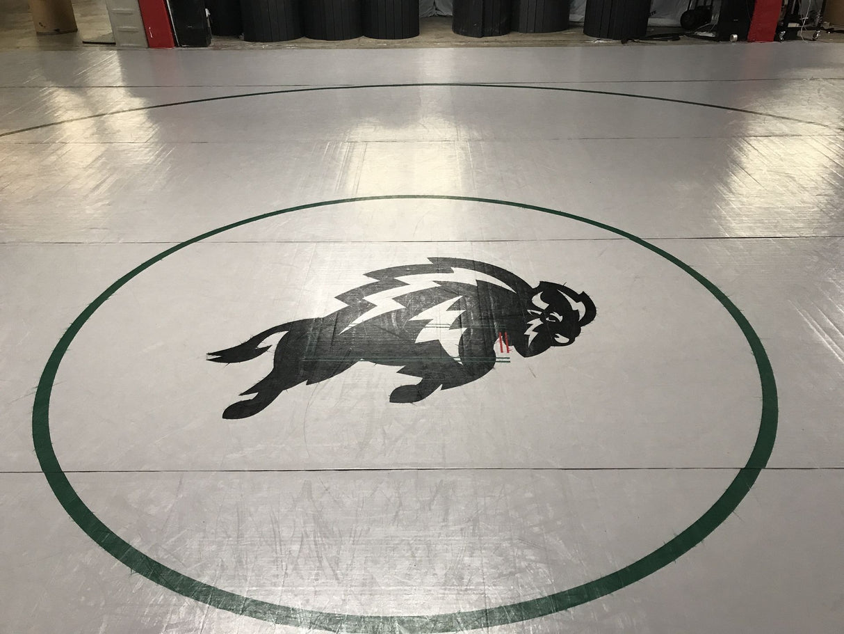 Liteweight Painted Wrestling Mat 42' x 42' Light Gray with black logo
