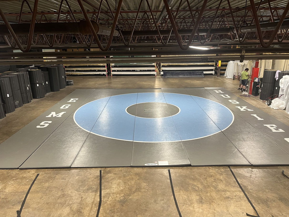 Flex 3 Wrestling Mat 38' x 37'2" Dark Gray and Sky Blue - Resi-Lock