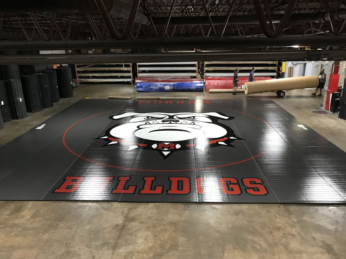 Flex 3 Wrestling Mat 38' x 38' -Gray- Bull Dog Logo