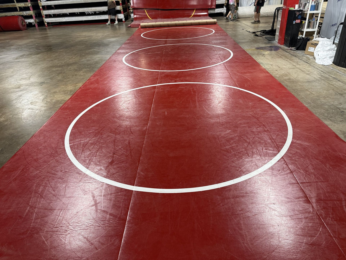Classic Mat 12' 9" x 42' Red With 3 10' White Cirles