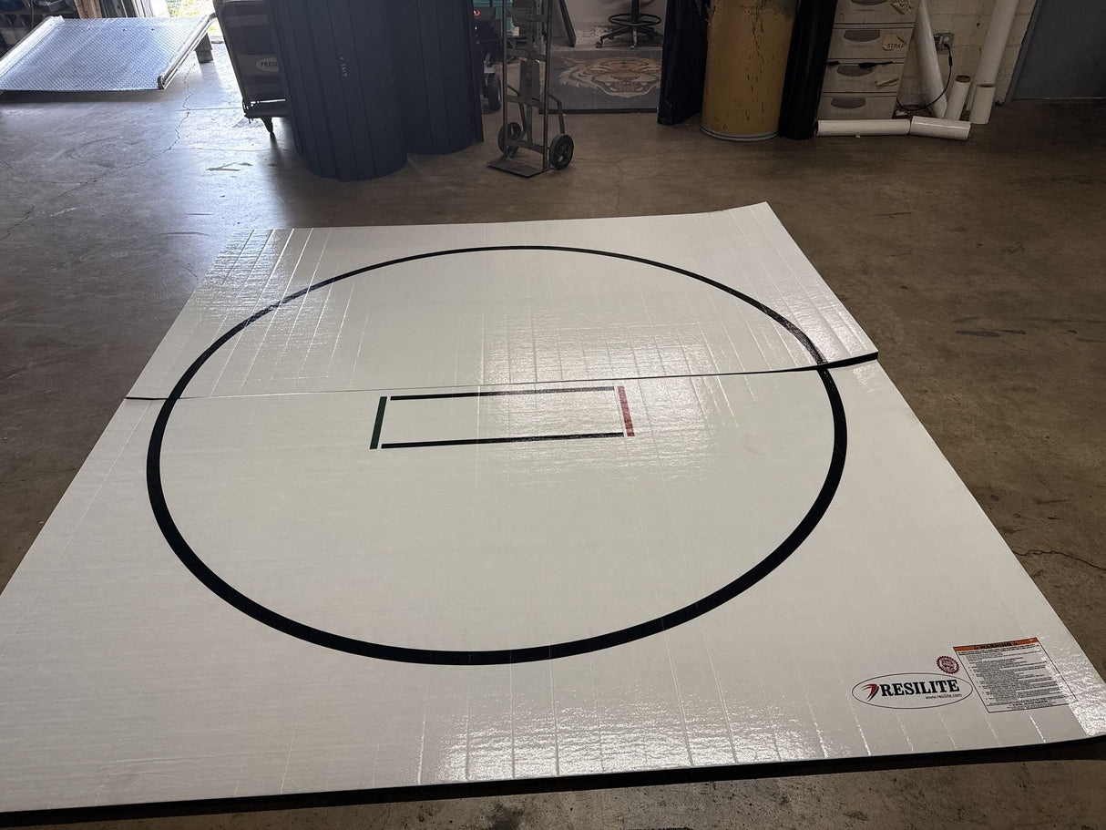 Flex 3 Home Wrestling Mat:Taped 9'4" x 10' White with black 8' circle