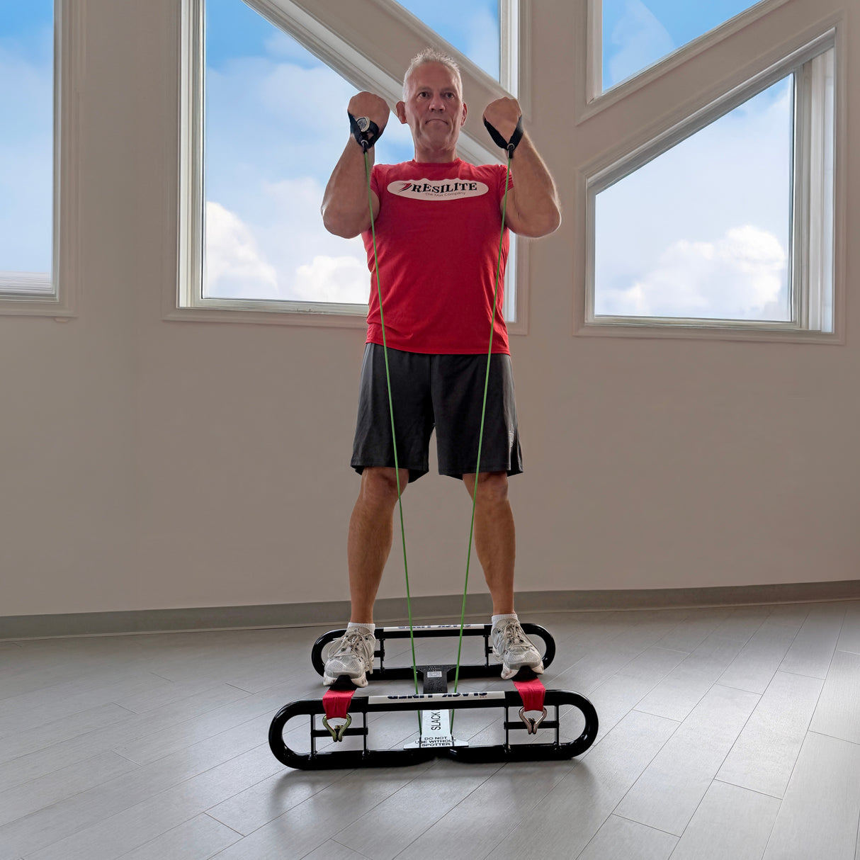 Balance training workout on The Slack Liner with resistance straps engaged