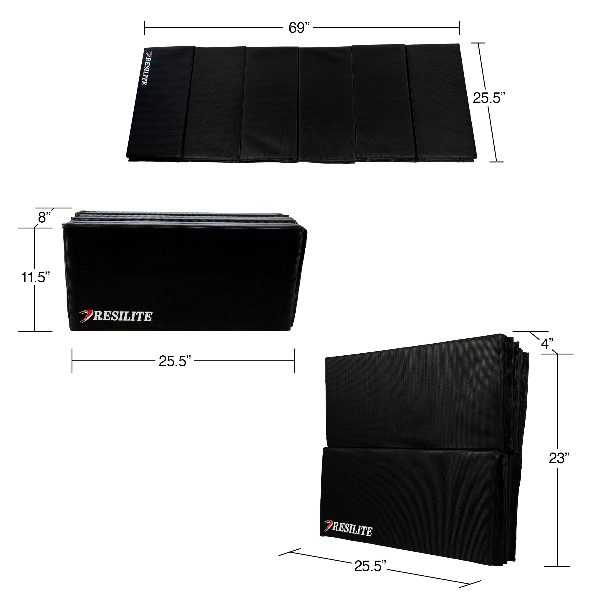 Diagram of the Resilite OmniMat displaying its 25.5 × 69 inch dimensions.