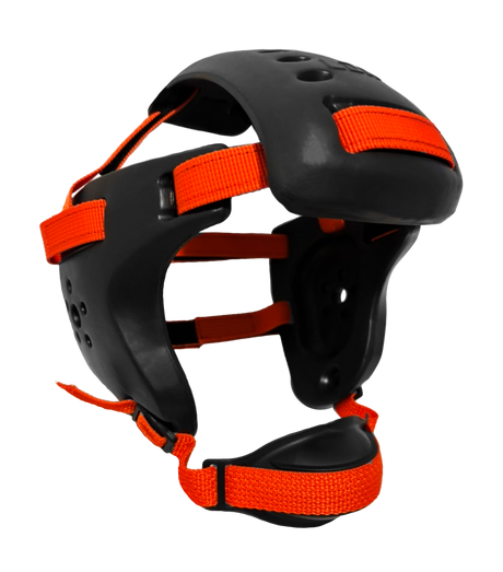 Earguard XP Wrestling Headgear - Adult Black with Orange Straps