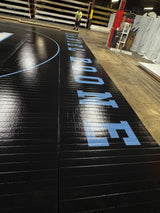 Flex 3 Wrestling Mat 38' x 38' Black With Blue Markings and Logo
