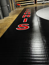 Flex 3 Wrestling Mat 41' 8" x 42' Black and Gray with Lettering and Logos