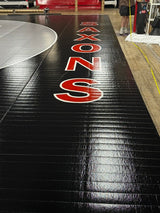 Flex 3 Wrestling Mat 41' 8" x 42' Black and Gray with Lettering and Logos