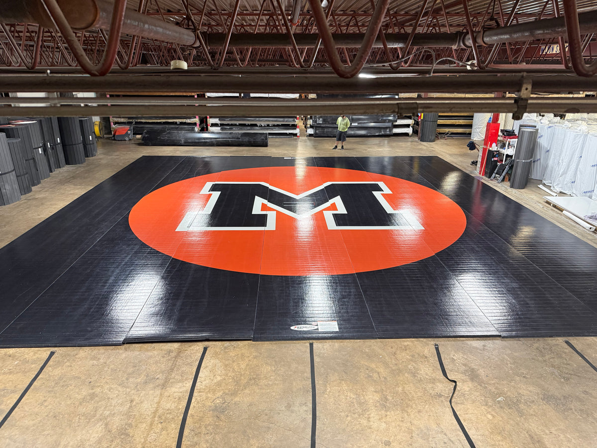 Flex 3 Wrestling Mat 42' x 41' 2"  Black and Orange 7 Sections