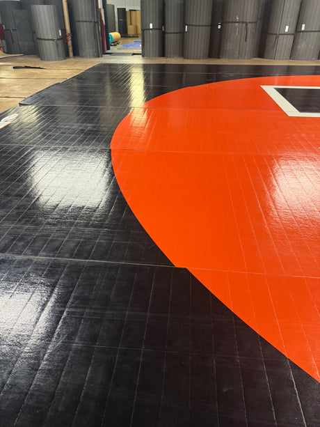 Flex 3 Wrestling Mat 42' x 41' 2"  Black and Orange 7 Sections