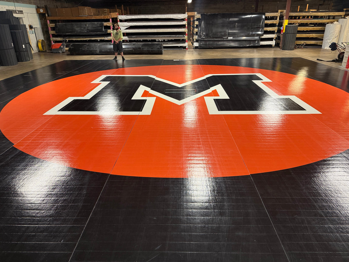 Flex 3 Wrestling Mat 42' x 41' 2"  Black and Orange 7 Sections