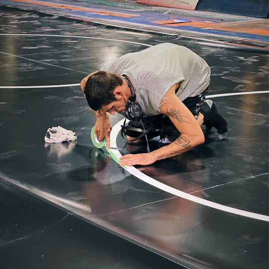 Resilite Classic Wrestling Mat being prepped for hand painting