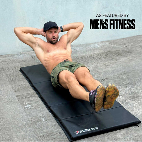 Jimmy Drew performing core workout on OmniMat adjustable folding exercise mat