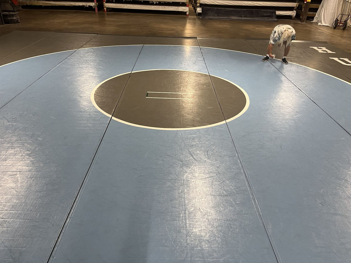 Flex 3 Wrestling Mat  38' x 37'2" Dark Gray and Sky Blue - Resi-Lock