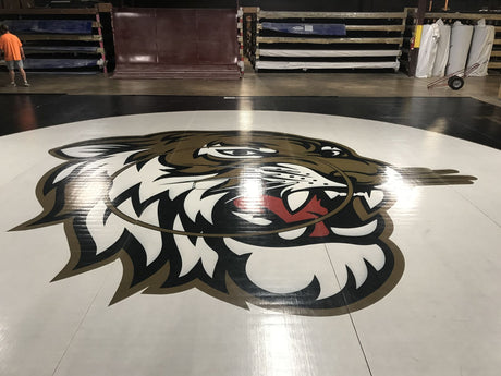 Flex 3 Wrestling Mat  42' x 42' Taped mat Black and white with logo