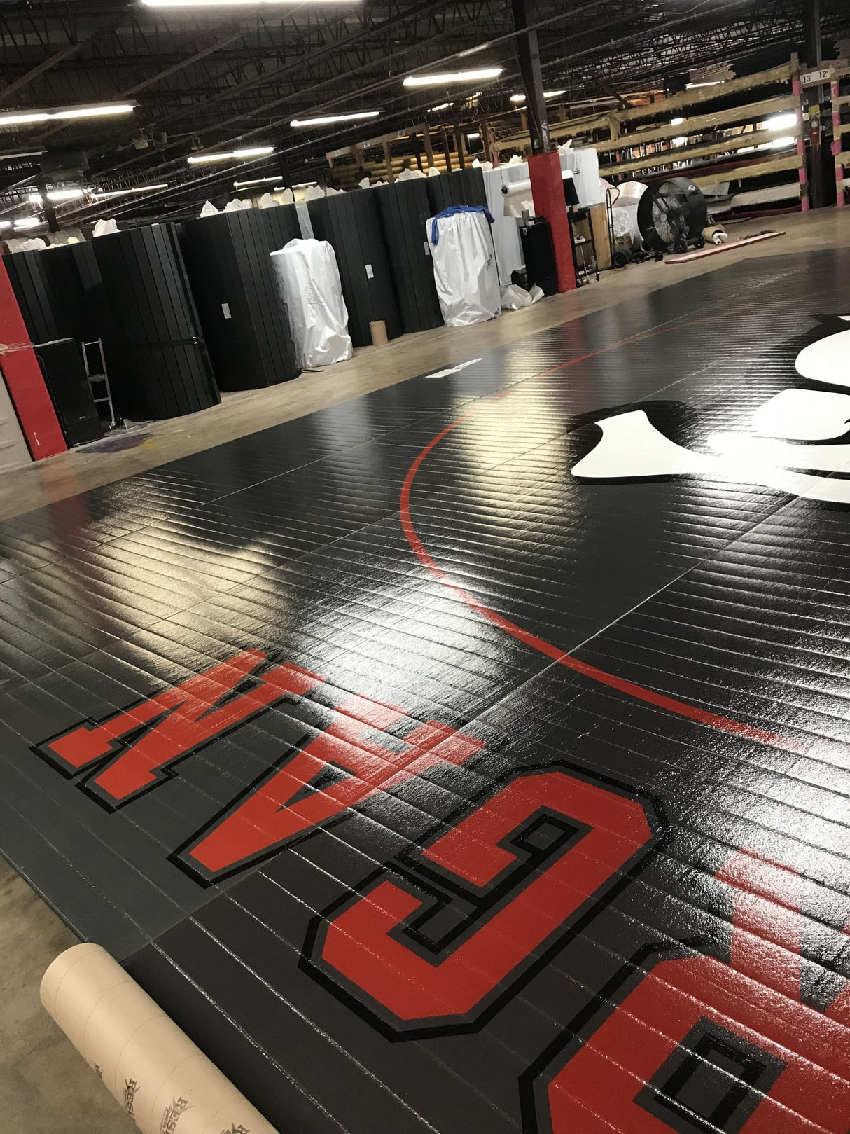 Flex 3 Wrestling Mat  38' x 38' -Gray- Bull Dog Logo