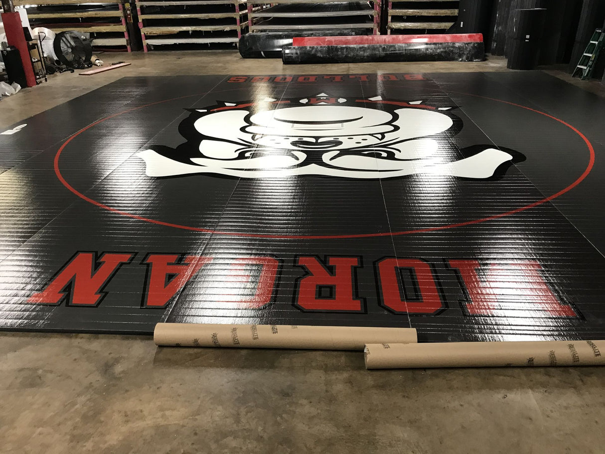 Flex 3 Wrestling Mat  38' x 38' -Gray- Bull Dog Logo