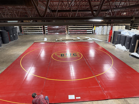 Classic Wrestling Mat 31' x 38'4" Red with Gold circles- 3 Sections