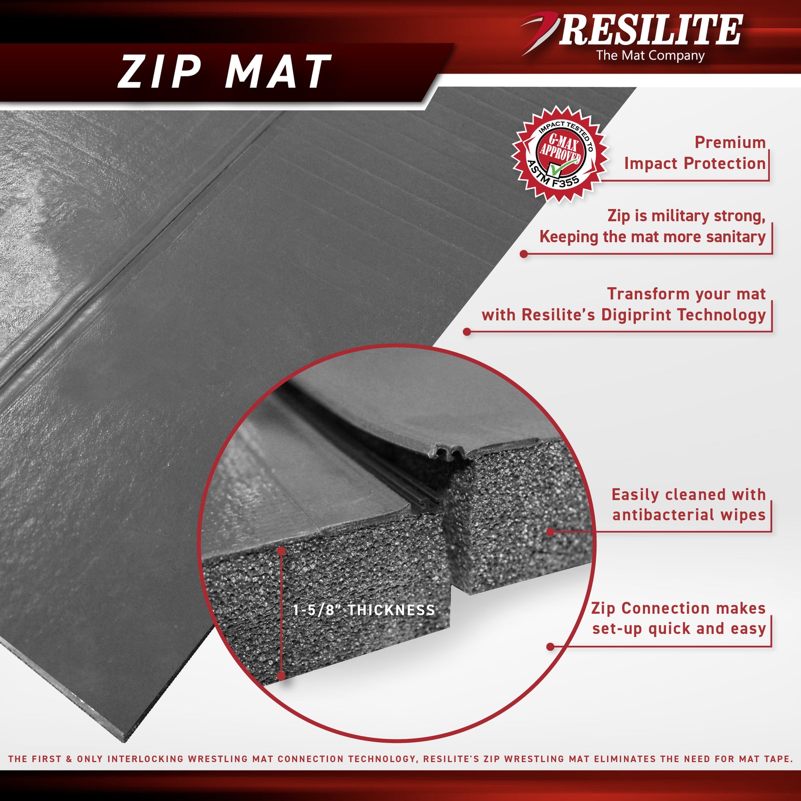 Resilite Zip Wrestling Mats TapeFree Wrestling Mats