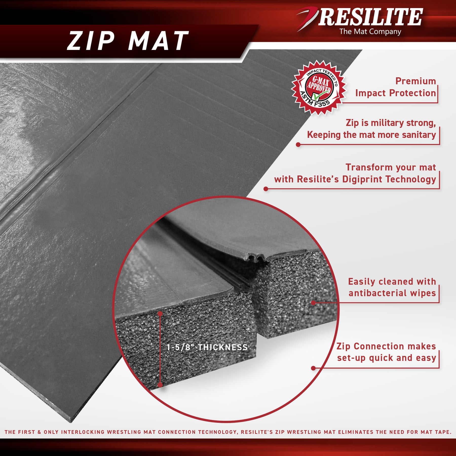 Resilite Zip Wrestling Mats TapeFree Wrestling Mats
