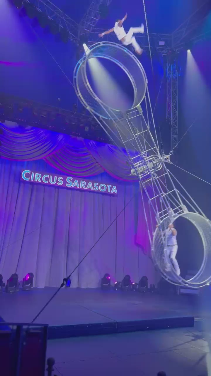 crash mats used during circus performance for landing and aerial training